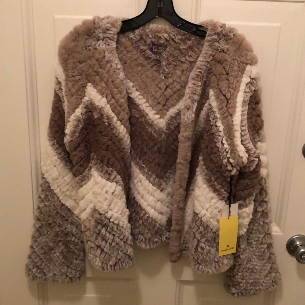 Cusp by Neiman Marcus Faux Fur Chevron Jacket Med